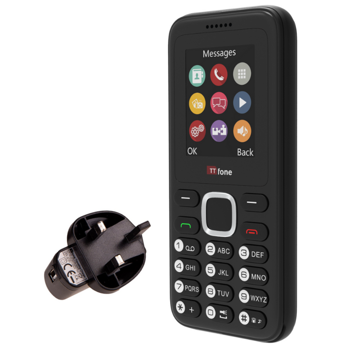 High-Quality TTfone TT150 Black Dual SIM Phone, Charger, EE Pay As You Go. Perfect for Emergency Use!