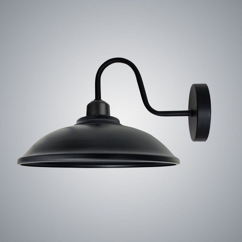 Vintage Black Wall Light Fixture, E27 Base, Dimmable, Retro Swan Neck Shade - High Quality, 3-Year Warranty