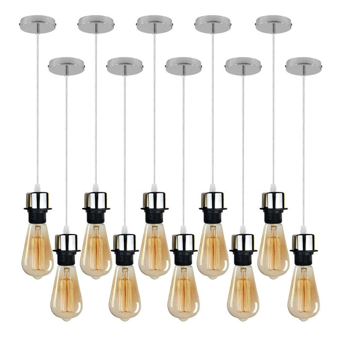 10 Pack Industrial Chrome Pendant Light, Lampshade Addable E27 Lamp Holder Light,