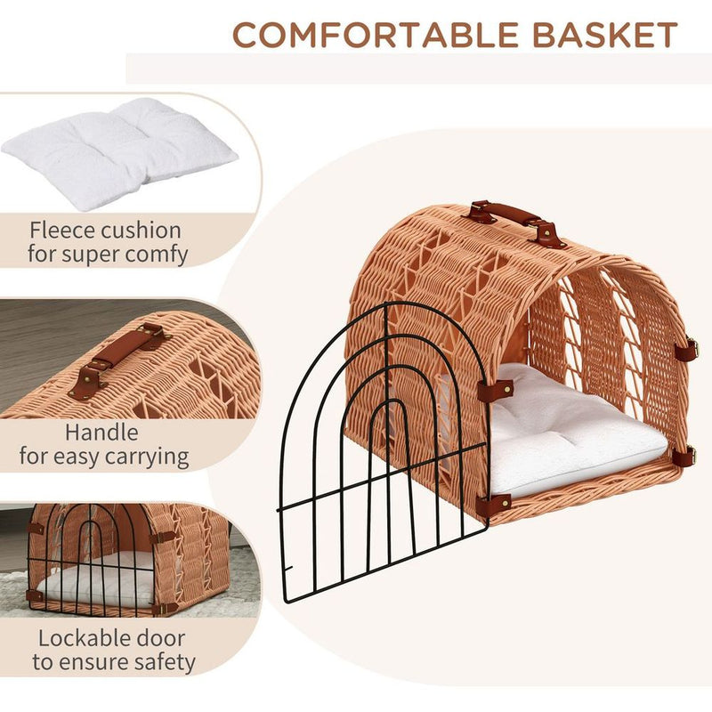 Premium Organic Wicker Cat Basket | Comfy Mat + Handle | Perfect for Traveling with Kittens