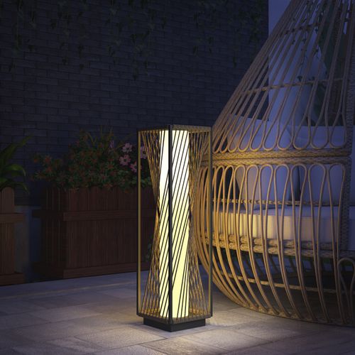 Outsunny Rattan Solar Floor Lamp, Auto On/Off LED Garden Lights, Grey