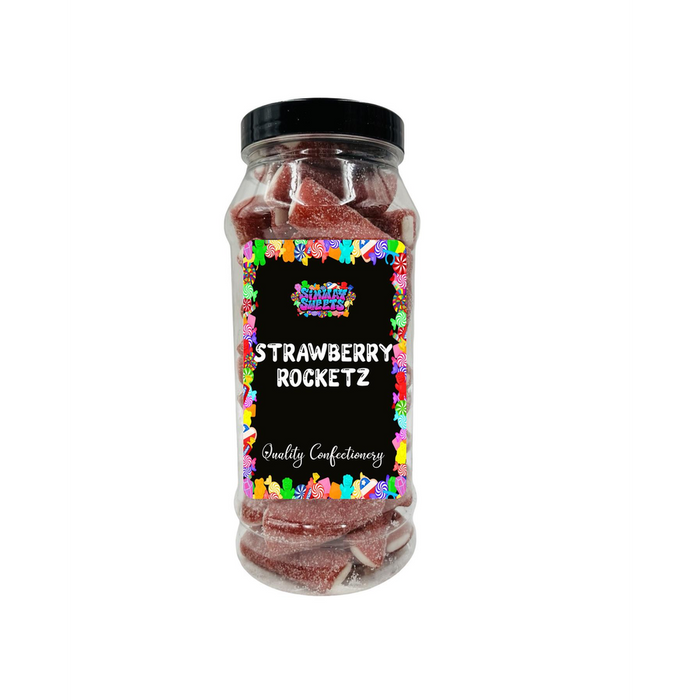 Sour Strawberry Rocketz Pencil Bites - Fizzy Retro Sweets in Gift Jar