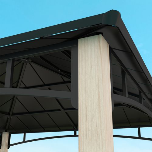 Outsunny 3 x 3(m) Hardtop Gazebo with Metal Roof and Wood Grain Frame