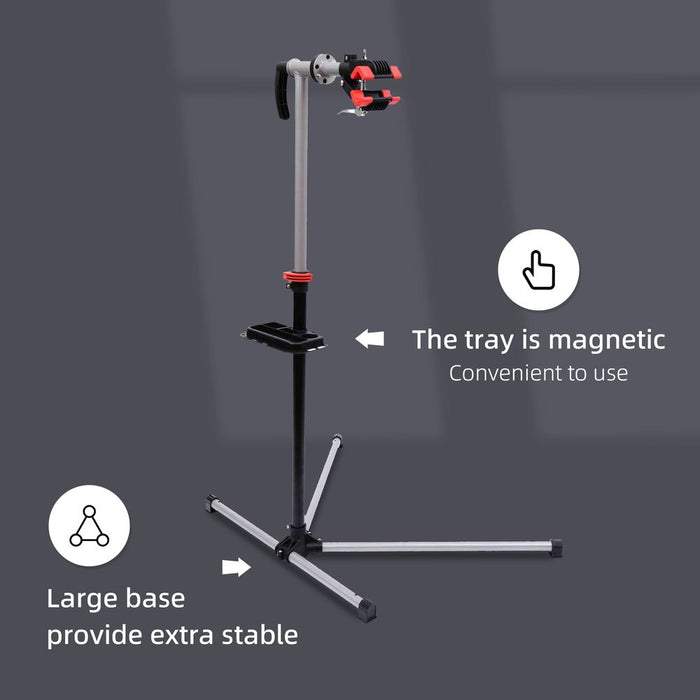 HOMCOM Bike Repair Stand Workstation, Bicycle Maintenance Workstand, Height Adjustable, with Tool Tray & 360° Rotating Adjustable Clamp for Home Mechanic Workshop