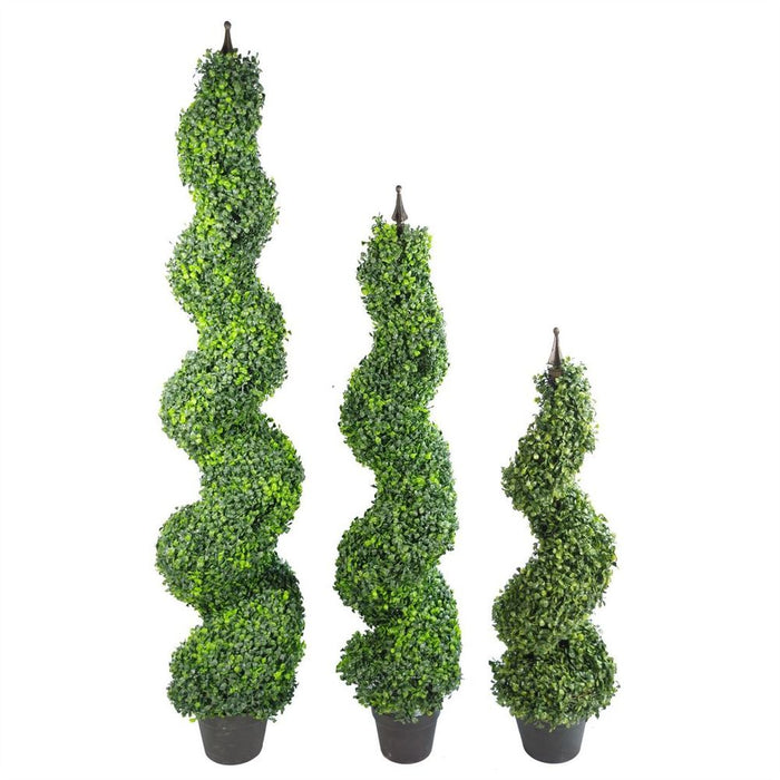 120cm (4ft) Artificial Boxwood Tower Trees - Set of 2 - Top Quality - Indoor/Outdoor Use