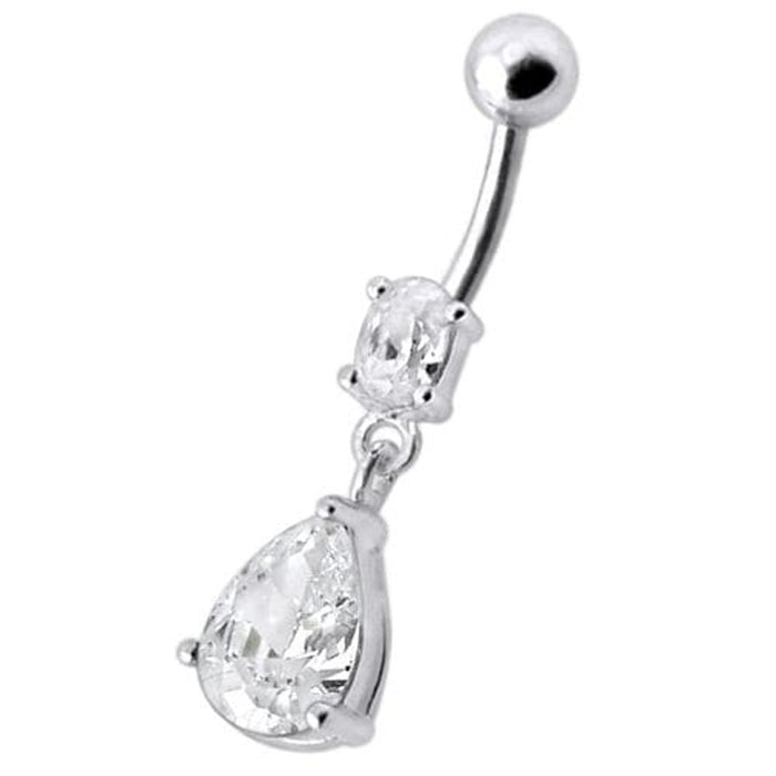 Fancy Tear Drop Jeweled Dangling Navel Ring