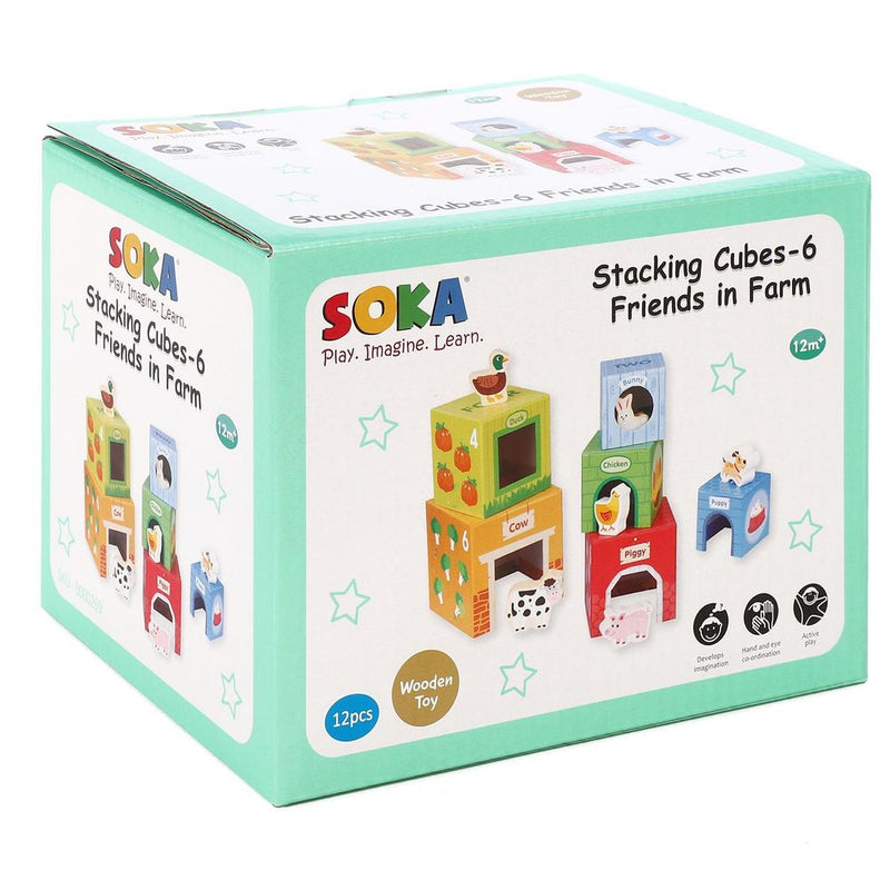 Premium SOKA Farm Stacking Cubes - Early Learning, Counting, Colors, Animals - High Quality