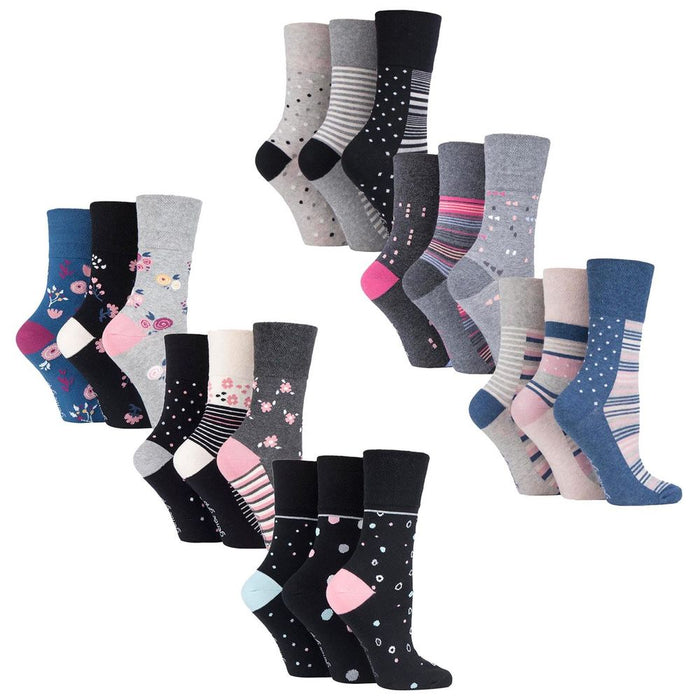 Gentle Grip - Ladies 9 Pack Patterned Socks