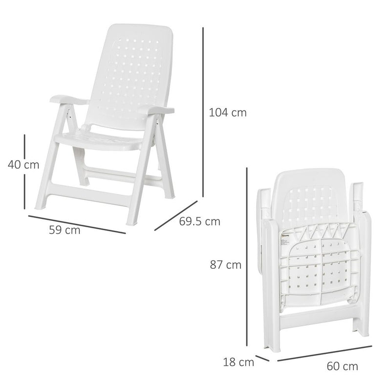 Portable 2-Pack Reclining Armchairs - Folding Dining Chairs, 4-Position Backrest, White