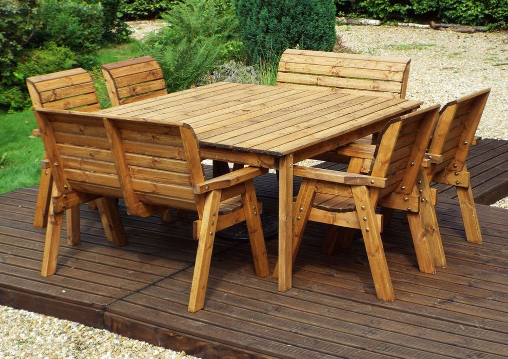 Charles Taylor Outdoor 8-Seater Dining Set | Solid Wood | 4 Armchairs | 2 Benches | Large Table | Rot-Free Guarantee