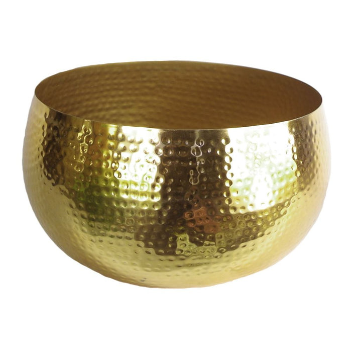 XL Metal Bowl Planter 32 x 20cm Hammered Gold Colour Straight Edge