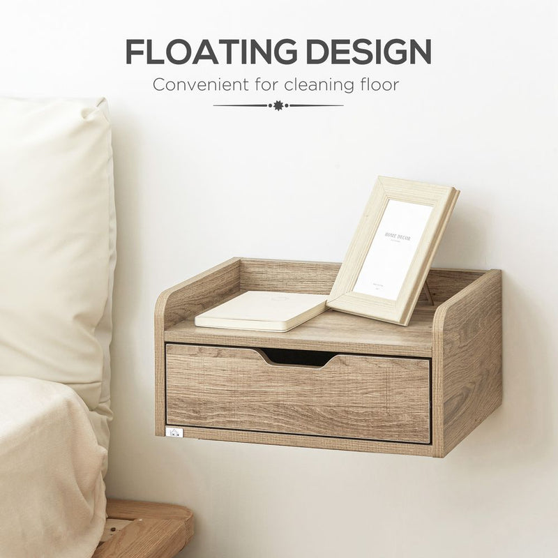 HOMCOM Floating Nightstand Set - Wall Mounted Bedside Table with Drawer - Pack of 2