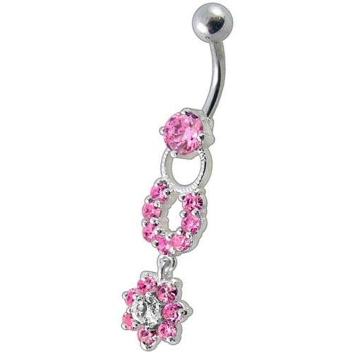 Fancy  Silver Star Round Shape Dangling Belly Ring