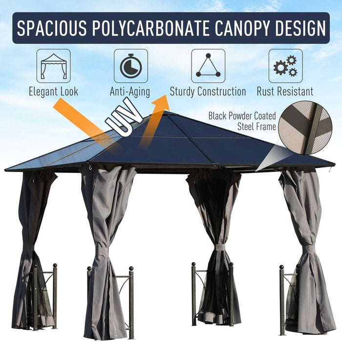 3m x 3m Outdoor Gazebo w/ Curtains - Aluminium Alloy & Dark Grey - High Quality