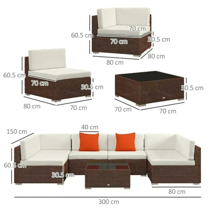 Outsunny 7PC Rattan Garden Furniture Set Coffee Table - Brown, Rust-Resistant, PE Rattan, Cushions - Best Quality!