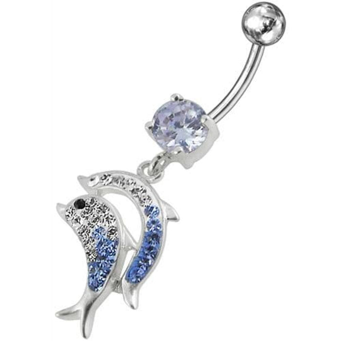 Jumping Jeweled Dolphin Dangling Belly Bar