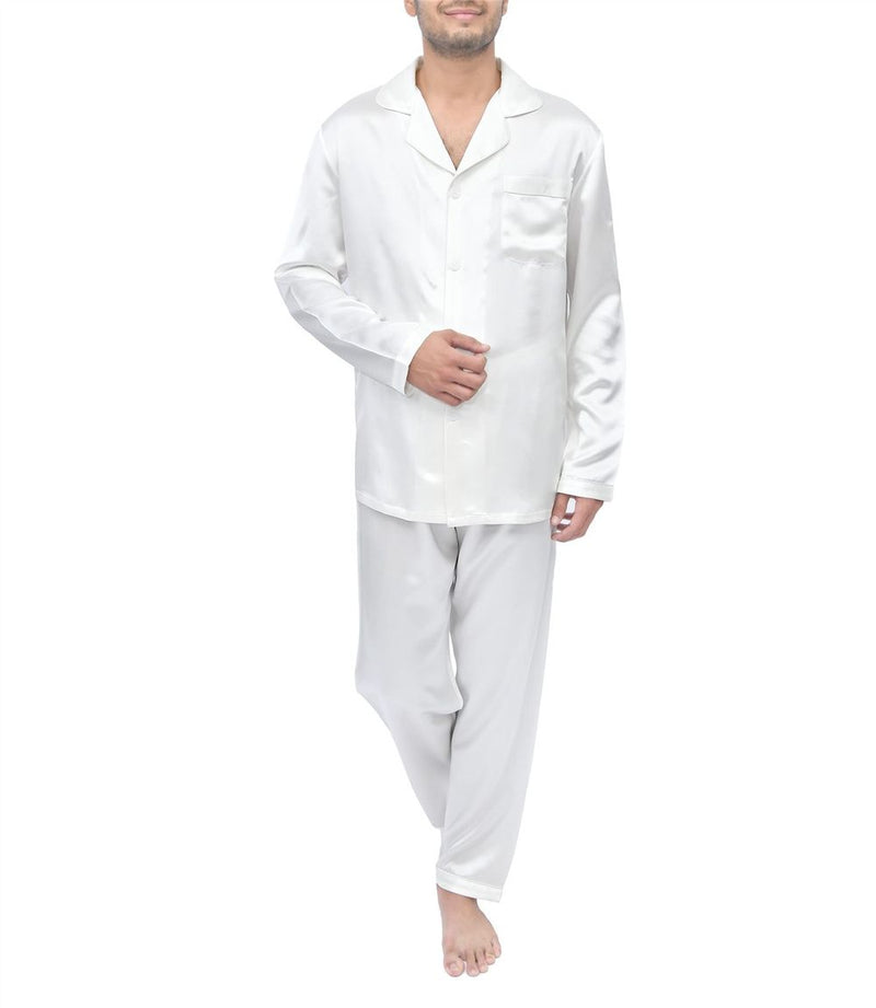SILK PJS LONG SET MENS LARGE IVORY Pyjamas