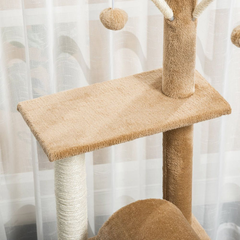 PawHut Cat Tree for Indoor Cats 121cm Kitten Tower Sisal Scratching Post Pet Activity Center Perch Condo Hanging Ball Grey