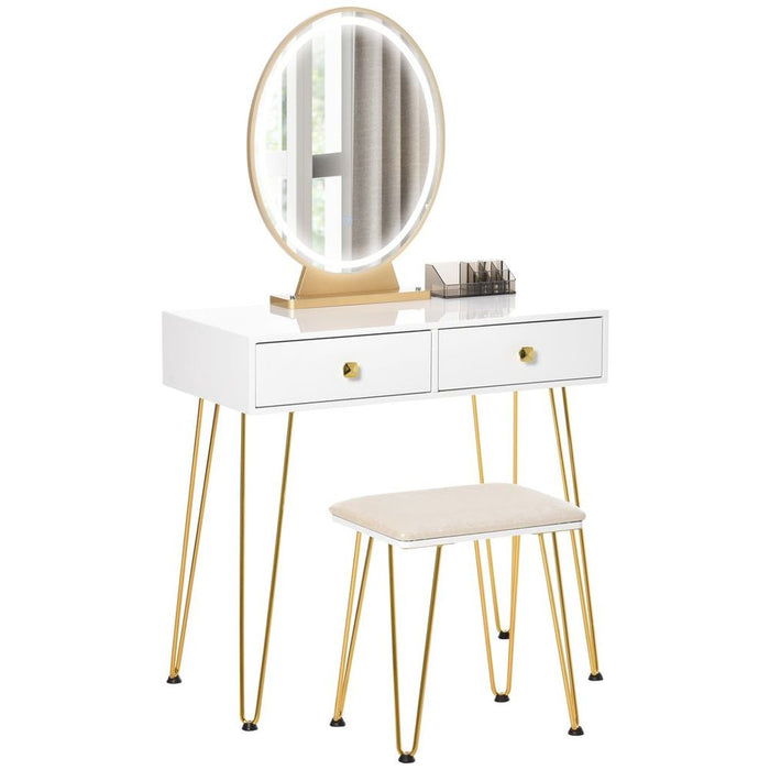 Dressing Table Set With LED Mirror & Stool 2 Drawers Makeup Desk