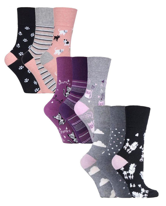 Gentle Grip - Ladies 9 Pack Patterned Socks