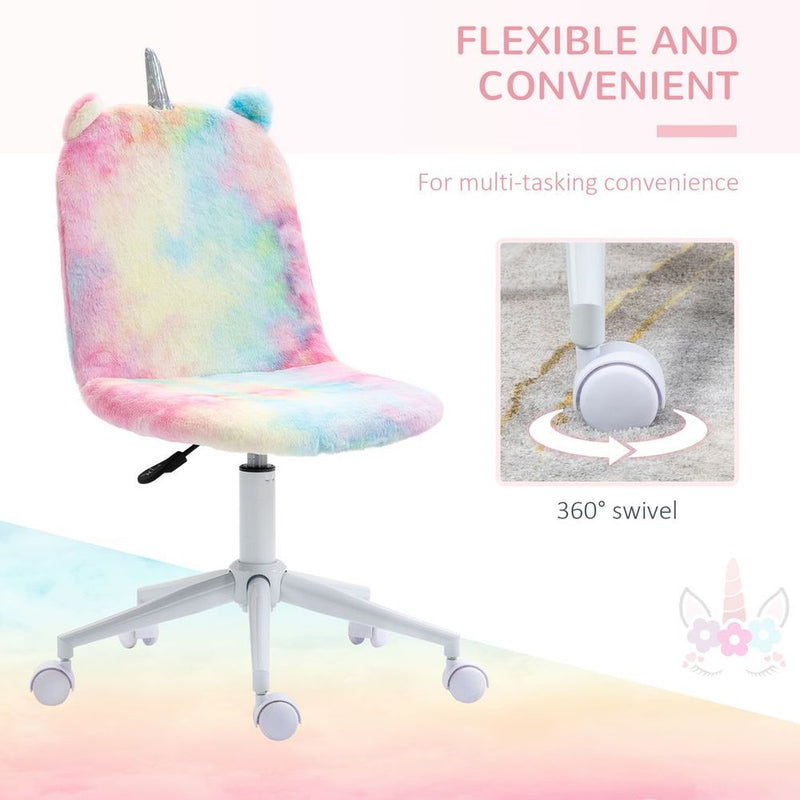 Premium Fluffy Unicorn Office Chair: Swivel Wheel, Cute Desk Chair, Rainbow; High-Quality, Comfortable, Fun Design