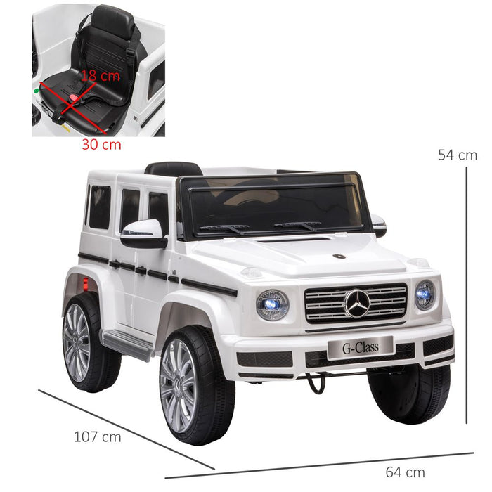 HOMCOM Mercedes Benz G500 Licensed 12V Kids Electric Ride On Car Toy with Parental Remote Control Battery-powered 2 Motors Music Lights MP3 for 3-8 Years Old White