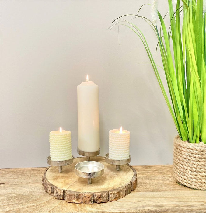 Rustic Wood Candle Holder | 28cm | High-Quality | Perfect for Pillar Candles