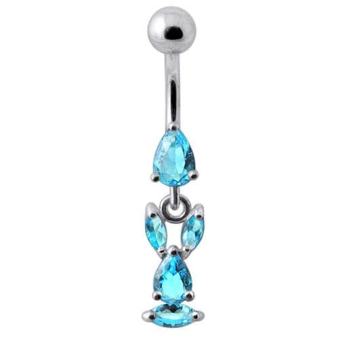 Fancy Bunny Jeweled Dangling Banana Bar Navel Ring