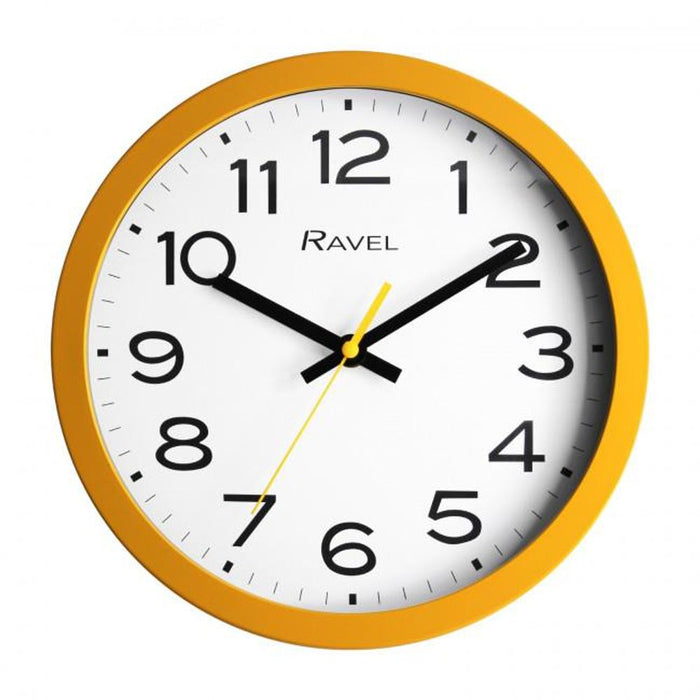 Ravel 25cm Ochre Wall Clock - Clear Numbers - Durable Plastic - Ideal for Kitchen and Office Use - Quality Quartz Movement