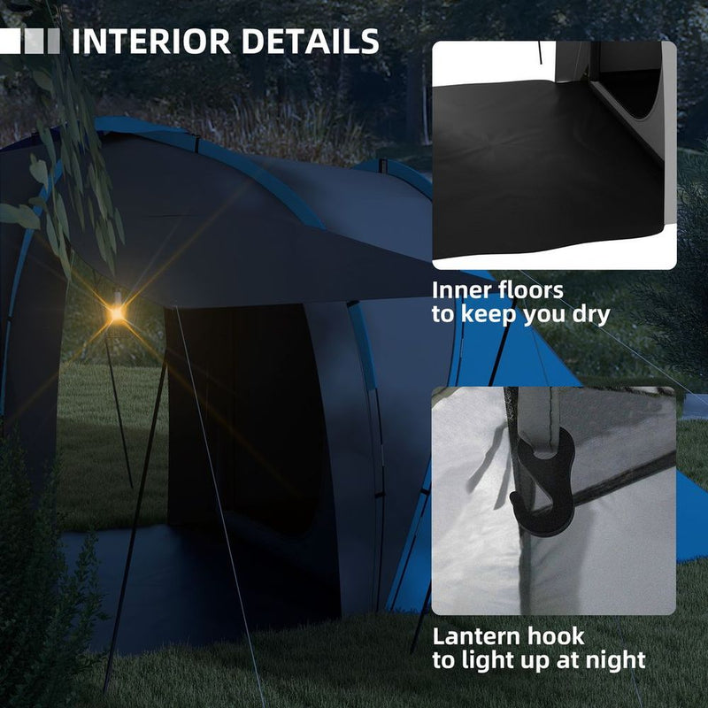 Outsunny 4-6 Man Camping Tent with 2 Bedroom and Living Area, Grey and Blue