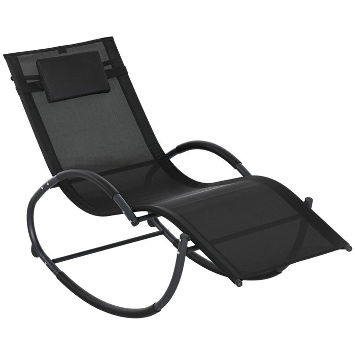 Premium Outdoor Rocking Lounge Chair | Zero Gravity Chaise | Black | Padded Pillow | All-Weather | Free Shipping