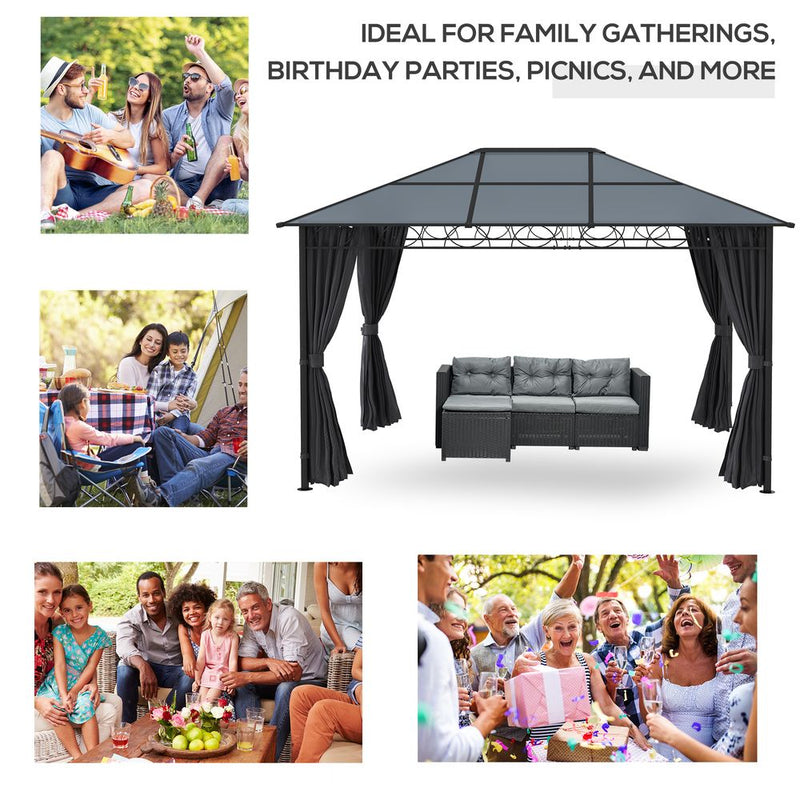 Outsunny 3 x 4m Hardtop Gazebo for Garden Party with Polycarbonate Curtains