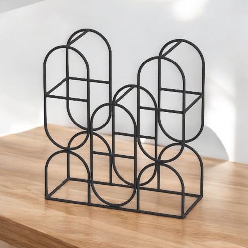 14" CAST IRON BLACK 8 BOTTLE WINE RACK