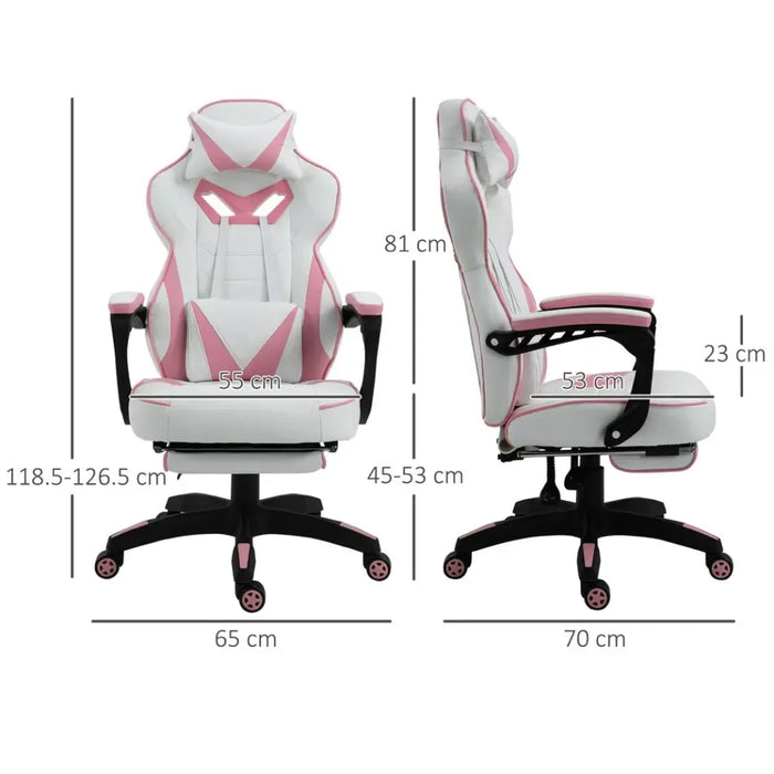 Ergonomic Gaming Chair w/ Footrest & Wheels | Stylish Office | Pink