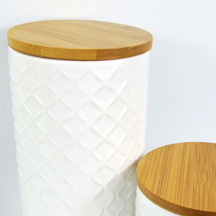 Elegant Embossed Cream Ceramic Jar Set - 2 Canisters w/ Lids