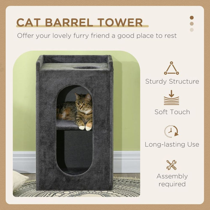 Premium 81cm Cat Scratching Barrel with Two Houses - Perfect for Indoor Cats - Quality Grey Design