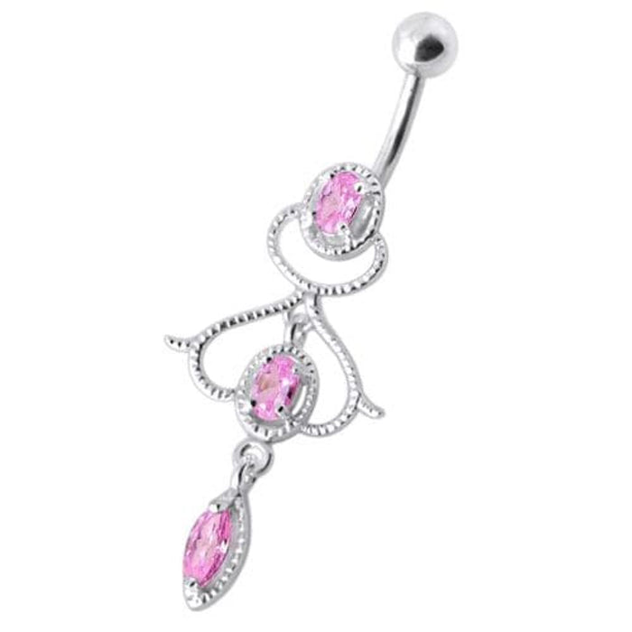 Fancy Jeweled Silver Dangling With Banana Bar Navel Ring