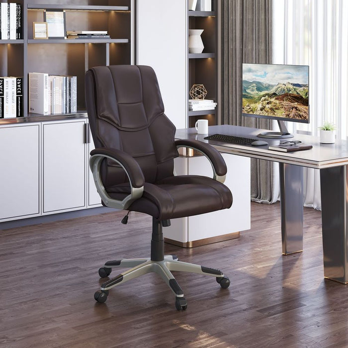 Premium High Back Brown Faux Leather Office Chair - Comfortable, Adjustable, Swivel - Professional Quality