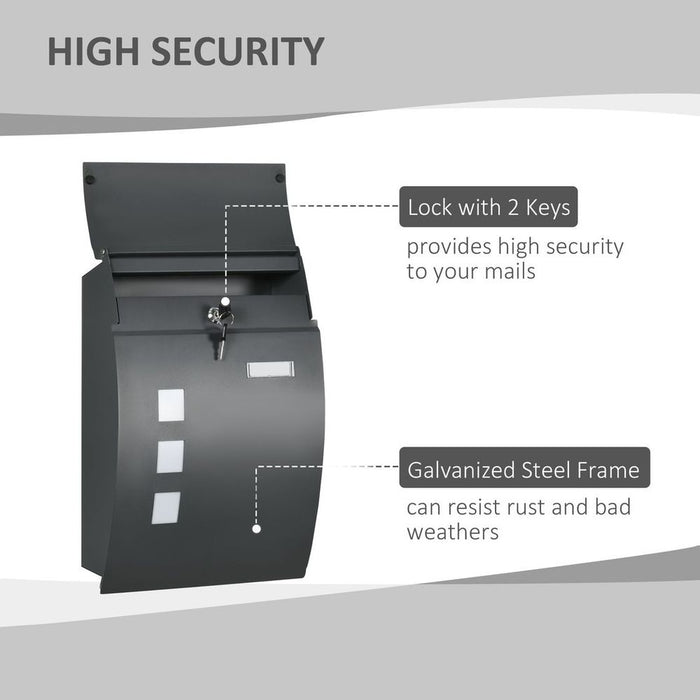 Premium Weatherproof Wall Mounted Letter Box with Key Viewing Windows | HOMCOM