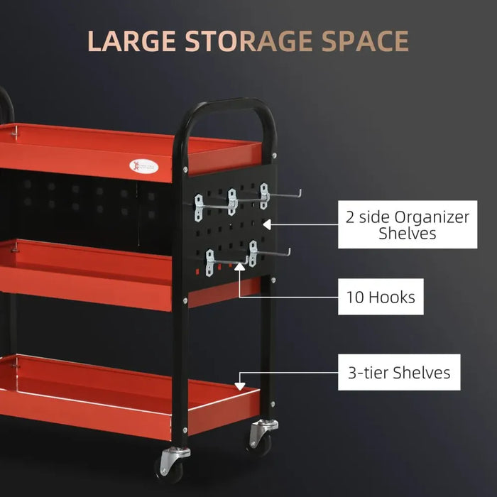 3 Tier Rolling Tool Cart Steel Mobile Service Utility Cart for Garage Mechanics