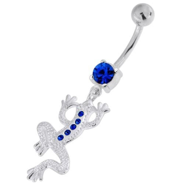 Jeweled Lizard with Frog Legs 925 Sterling Silver Navel Belly Piercing