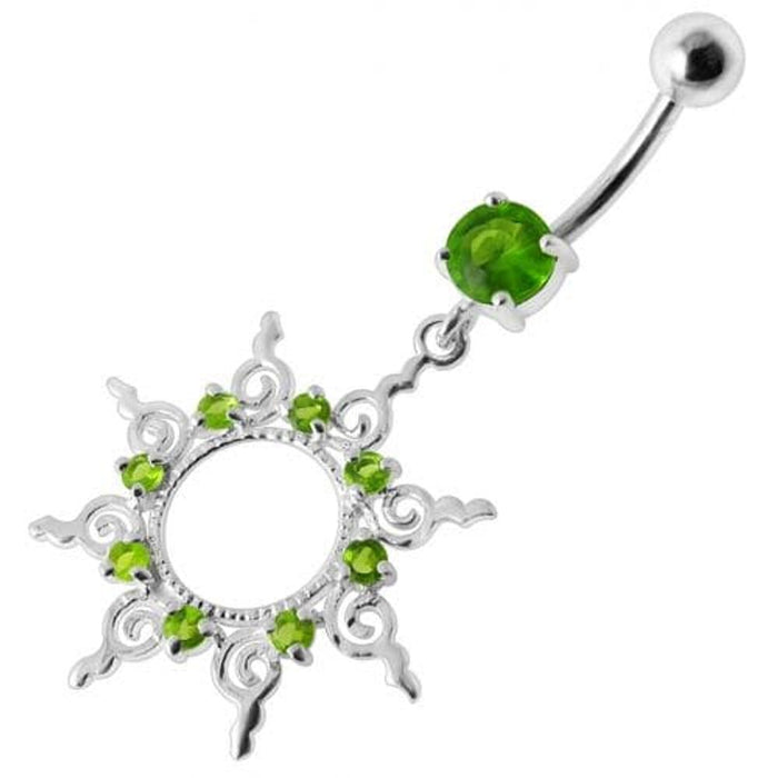 Fancy Silver Multi Jeweled STAR Dangling Banana Belly Ring