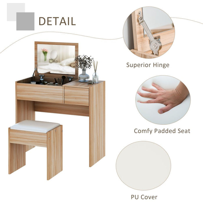 Dressing Table Set with Padded Stool - Stylish, Multi-Purpose, Mirror, Storage, Comfortable - HOMCOM