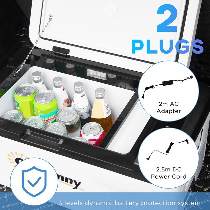 Outsunny 12V Car Refrigerator w/LED Light & Foldable Handles, 18L Portable Compressor Cooler, Fridge Freezer with 12/24V DC and 110-240V AC for Campervan RV Boat Travel