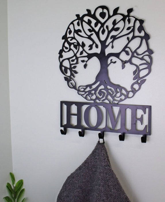 Exquisite Black Metal Tree of Life Plaque with Hooks