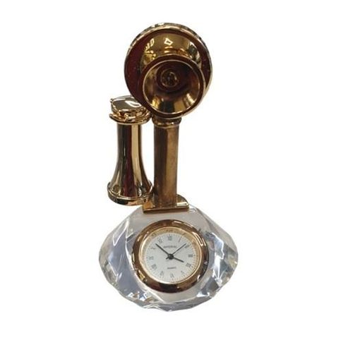 Miniature Clock Crystal Goldtone Plated Vintage Style Phone Design Solid Brass IMP502 - CLEARANCE NEEDS RE-BATTERY
