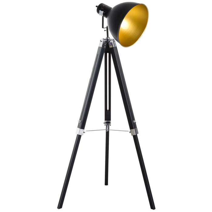 Vintage Industrial Tripod Floor Lamp - Black/Gold - Adjustable Height and Angle