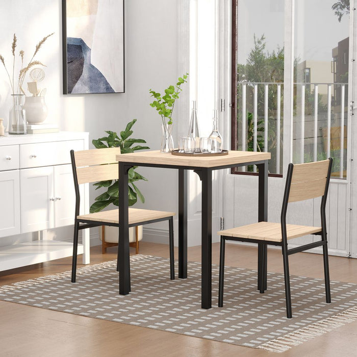 HOMCOM 3 Pieces Compact Dining Table 2 Chairs Set Wooden Metal Legs Bistro cafe Kitchen Breakfast Bar Home Furniture