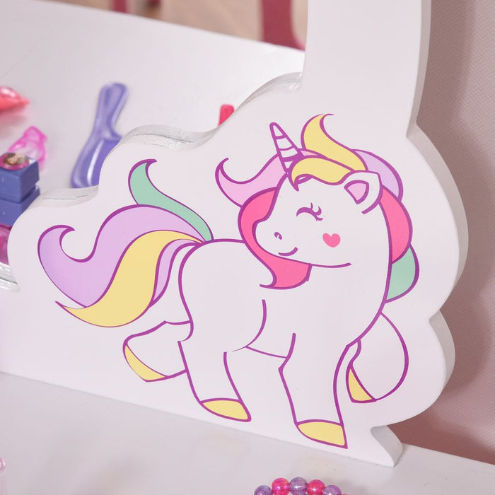 Magical Unicorn Girls Vanity Set with Mirror and Stool - High Quality, Ages 3-6