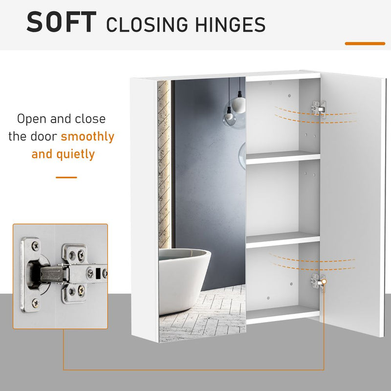 HOMCOM Mirror Cabinet, Wall Mount Bathroom Storage Cabinet with Adjustable Shelf, Double Door Cupboard, 60 x 15 x 75 cm, White